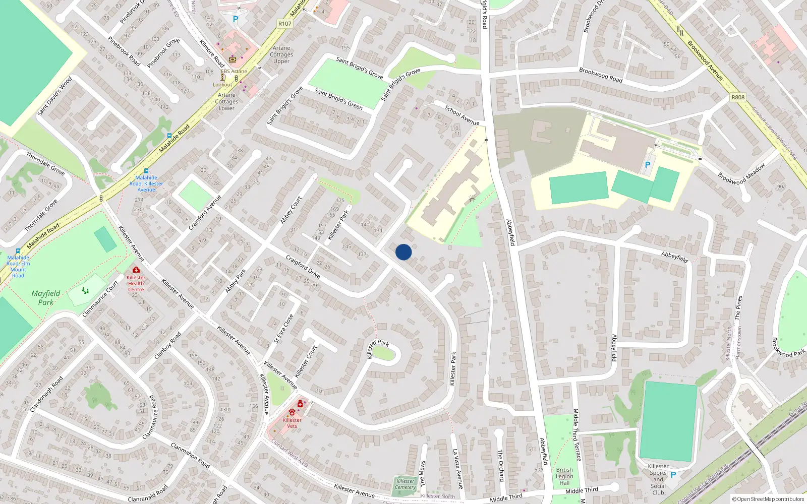Overhead map showing the location of 126 Killester Park, Dublin 5