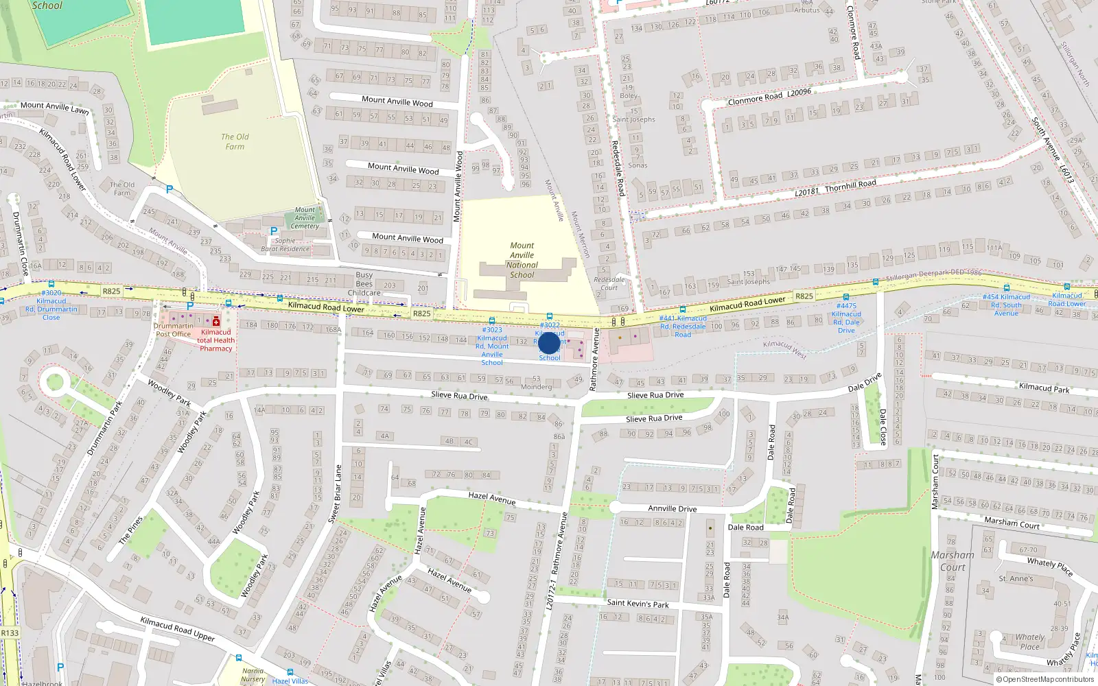 Overhead map showing the location of 126 Kilmacud Road Lower, Stillorgan, Dublin