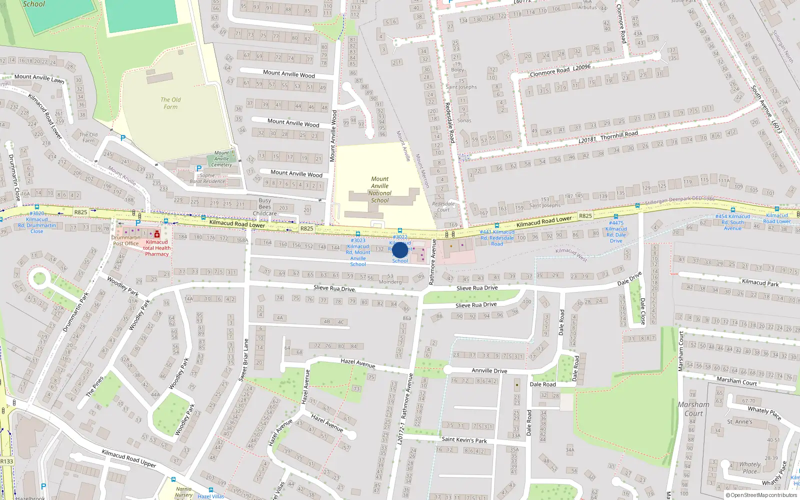 Overhead map showing the location of 126 Lower Kilmacud Road, Dublin