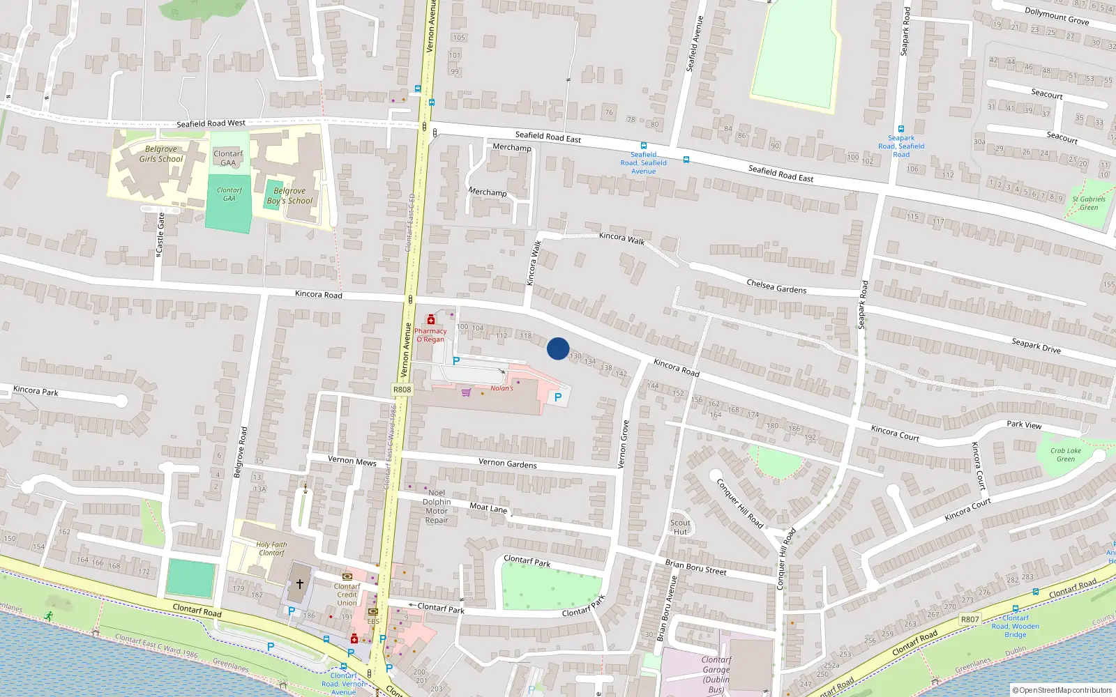 Overhead map showing the location of 126 Kincora Road, Dublin 3