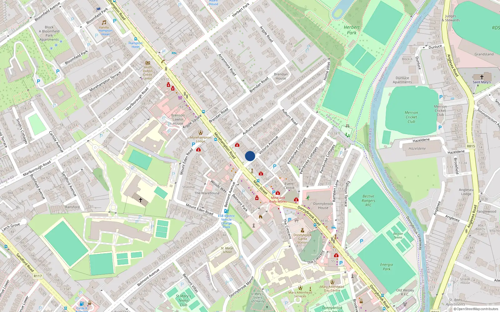 Overhead map showing the location of 126 Morehampton Road, Dublin