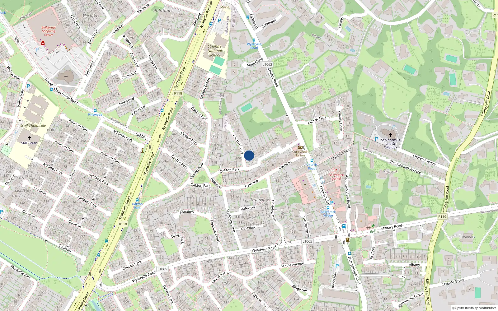 Overhead map showing the location of 126 Oakton Park, Ballybrack, Dublin