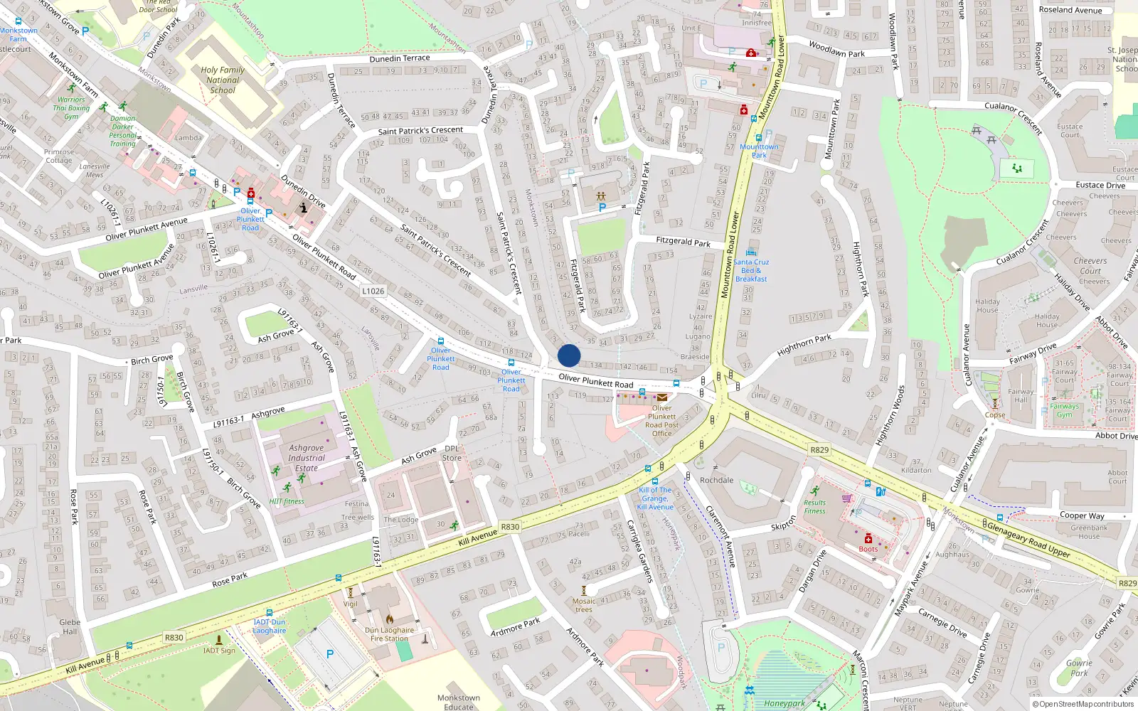 Overhead map showing the location of 126 Oliver Plunkett Road, Dublin