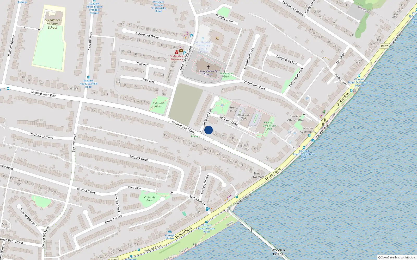 Overhead map showing the location of 126 Seafield Road East, Dublin 3