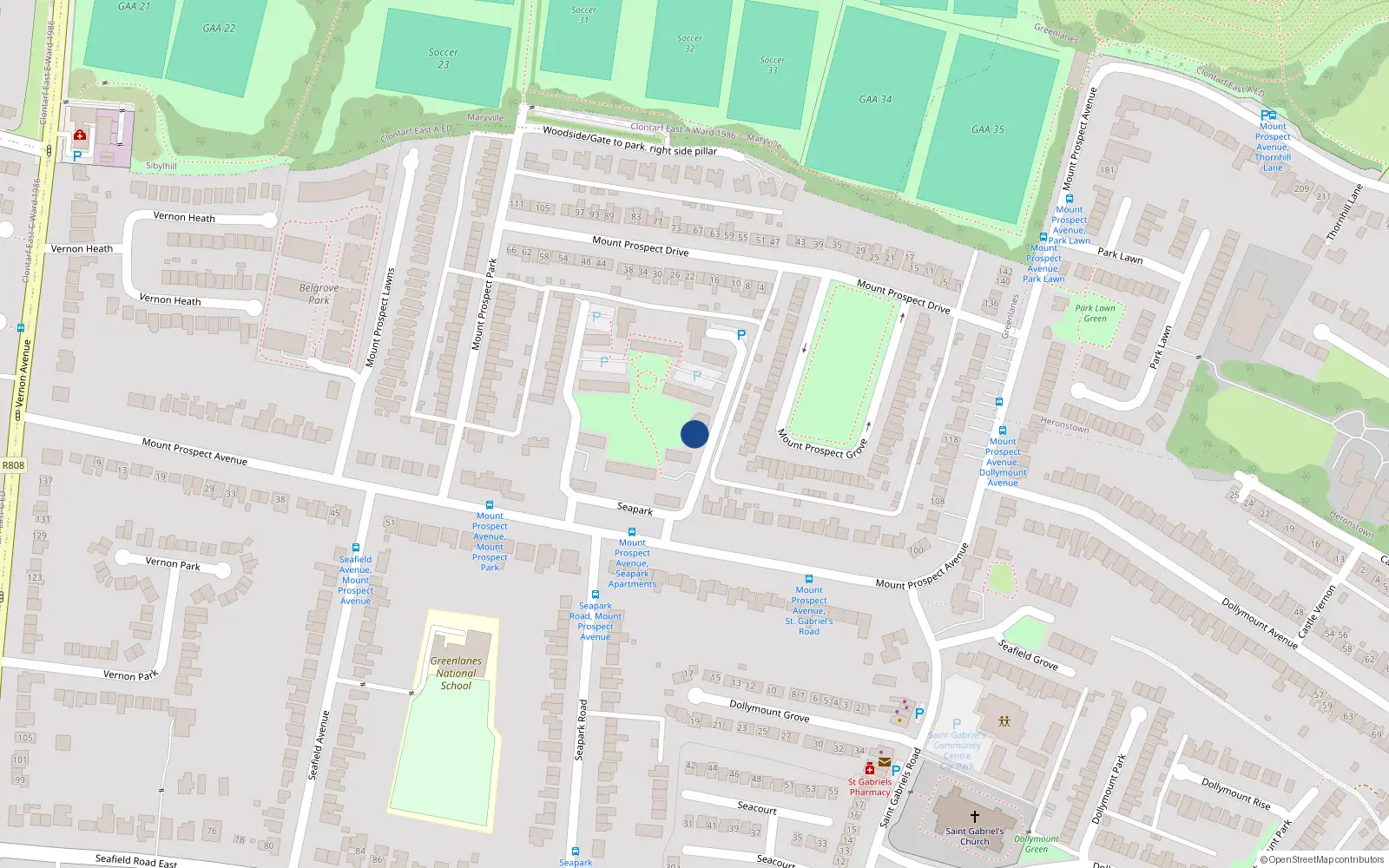 Overhead map showing the location of 126 Seapark Apts, Off Mount Prospect, Clontarf Dublin 3