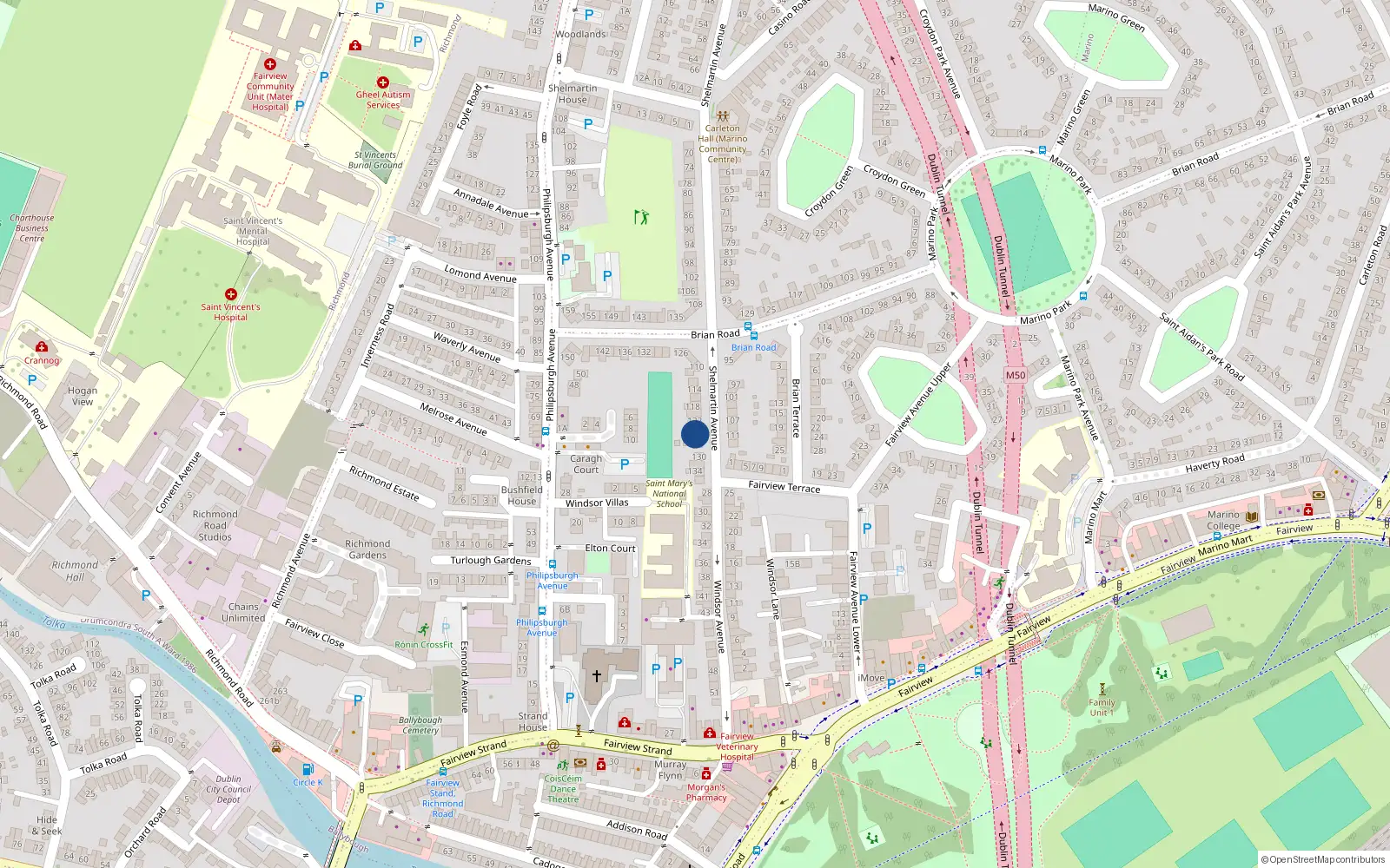 Overhead map showing the location of 126 Shelmartin Avenue, Dublin 3