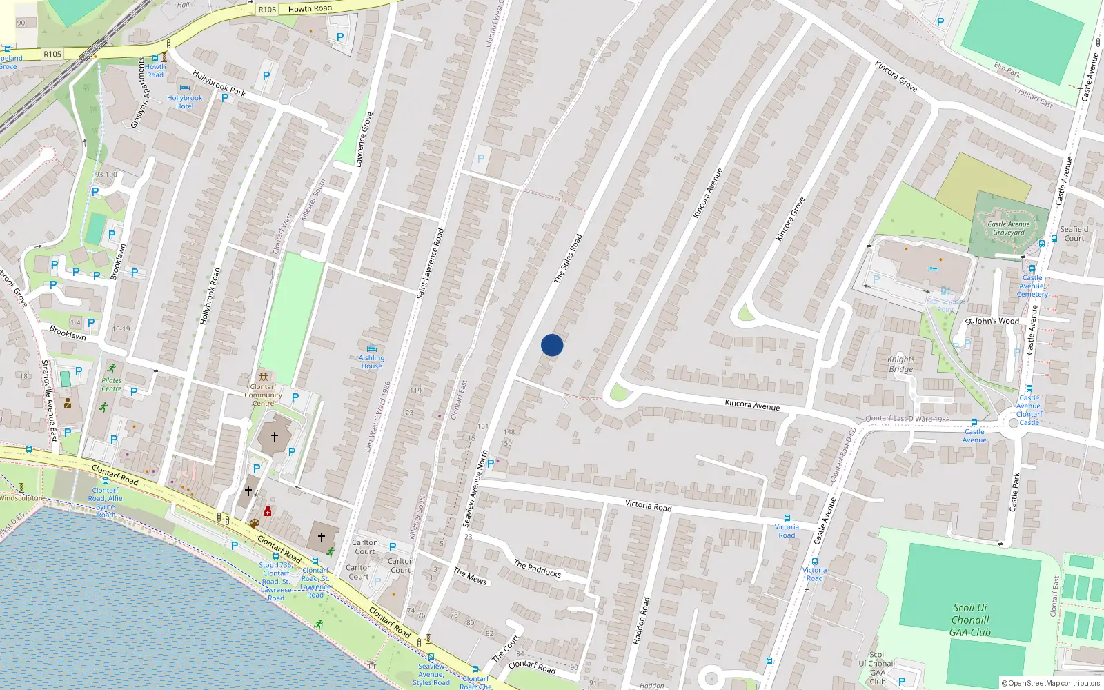 Overhead map showing the location of 126 Stiles Road, Clontarf, Dublin 3