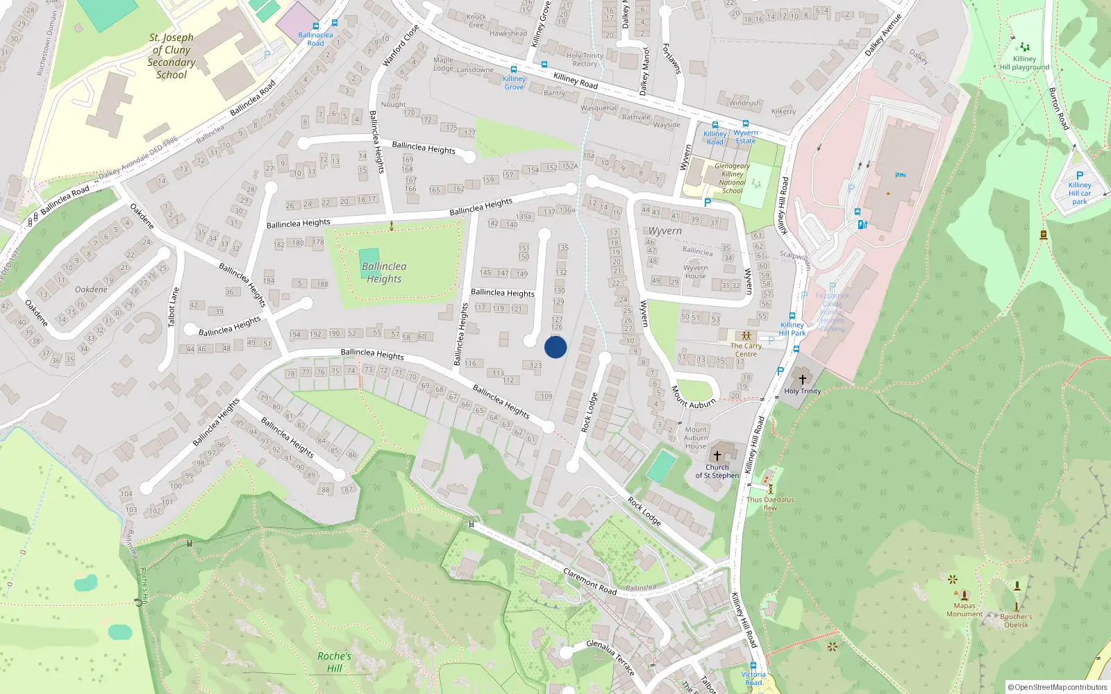 Overhead map showing the location of 126A Ballinclea Heights, Killiney