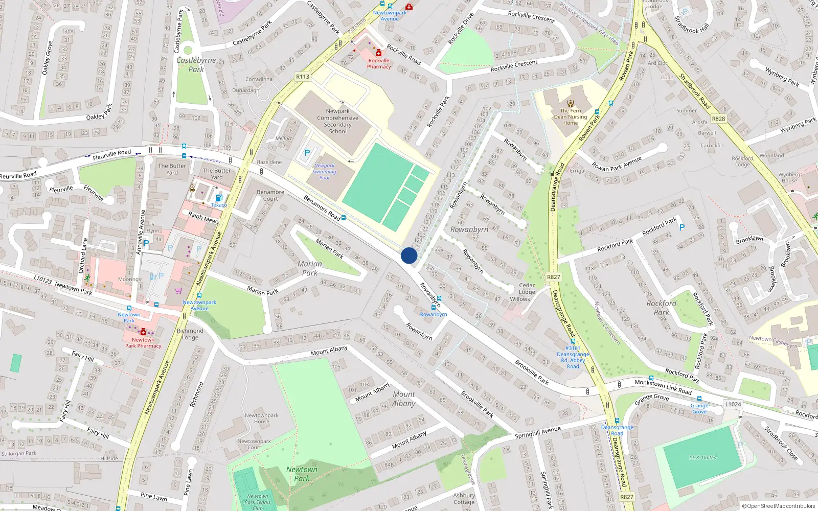 Overhead map showing the location of 126A Rowanbyrn, Blackrock