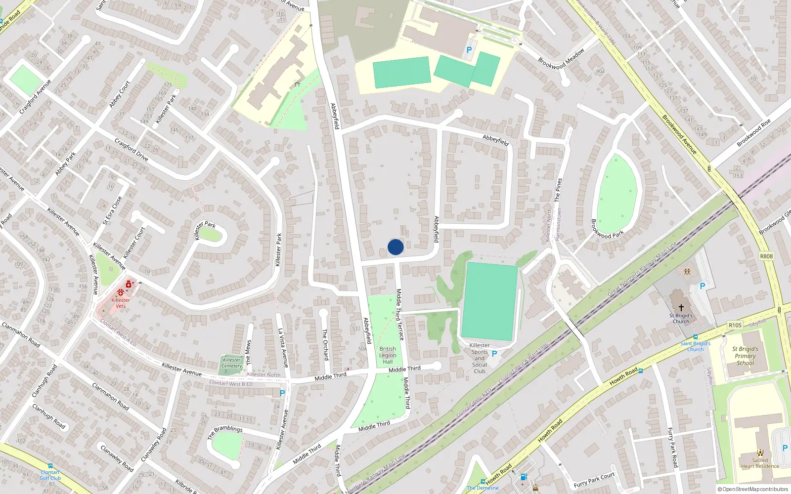 Overhead map showing the location of 127 Abbeyfield, Dublin 5