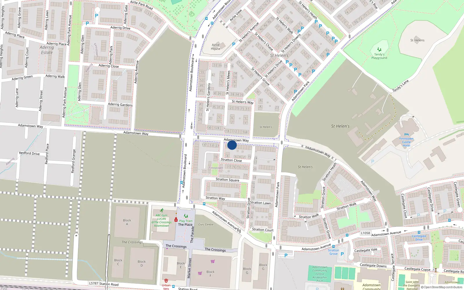 Overhead map showing the location of 127 Adamstown Way, Lucan