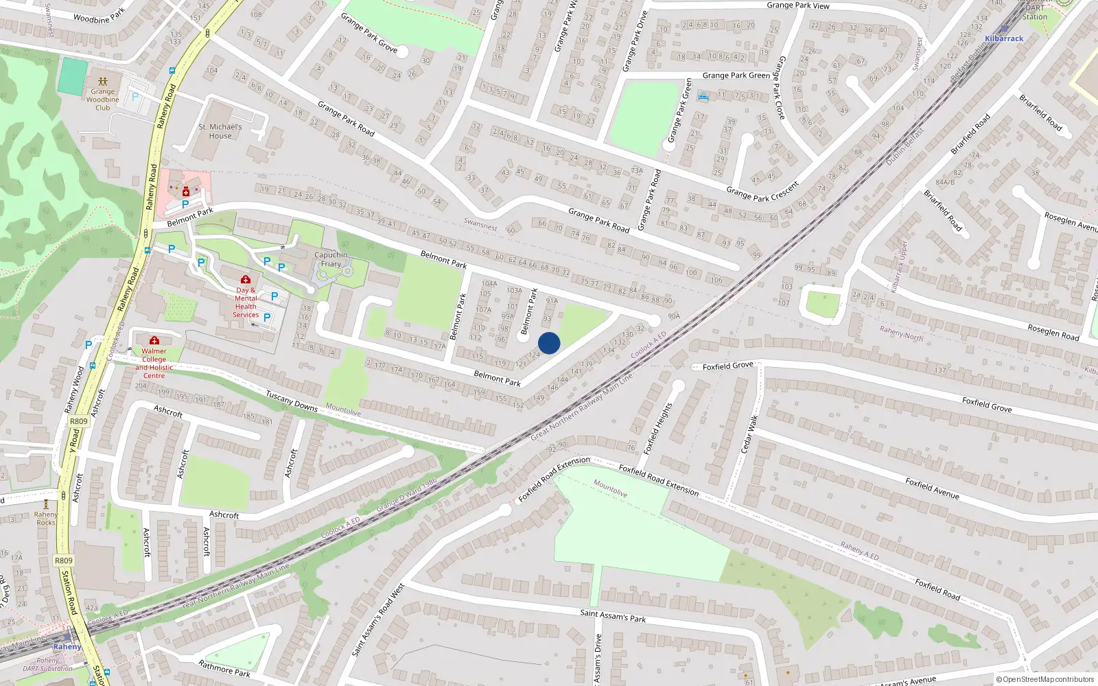 Overhead map showing the location of 127 Belmont Park, Dublin 5