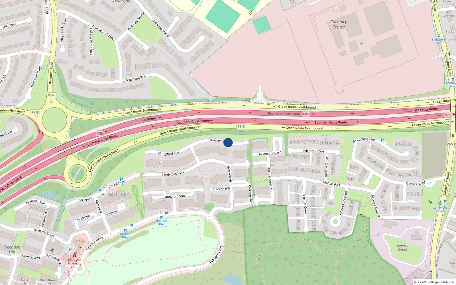 Overhead map showing the location of 127 Bracken Hill, Dublin