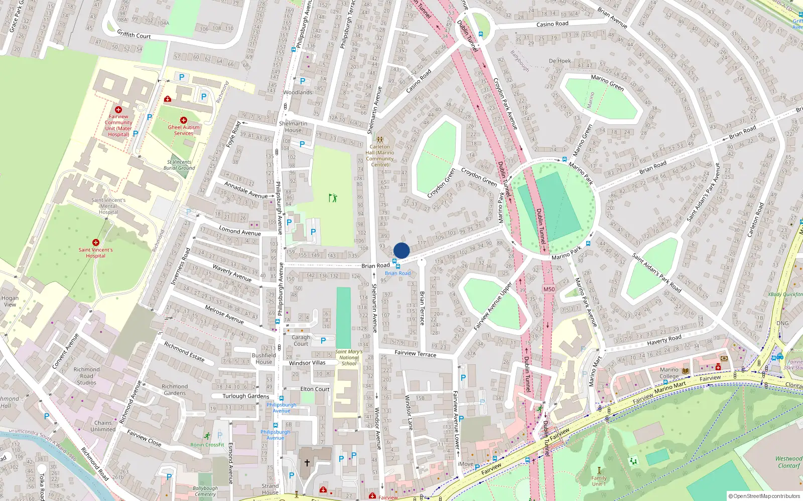 Overhead map showing the location of 127 Brian Road, Dublin 3