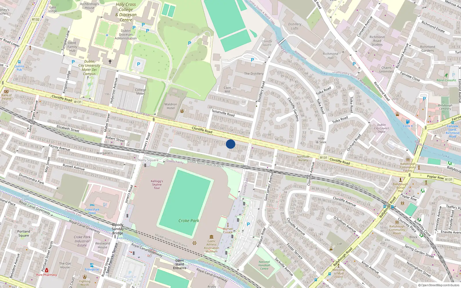 Overhead map showing the location of 127 Clonliffe Road, Clonliffe Dublin 3, Dublin