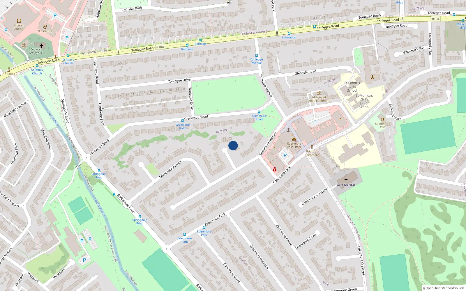 Overhead map showing the location of 127 Edenmore Avenue, Raheny, Dublin 5
