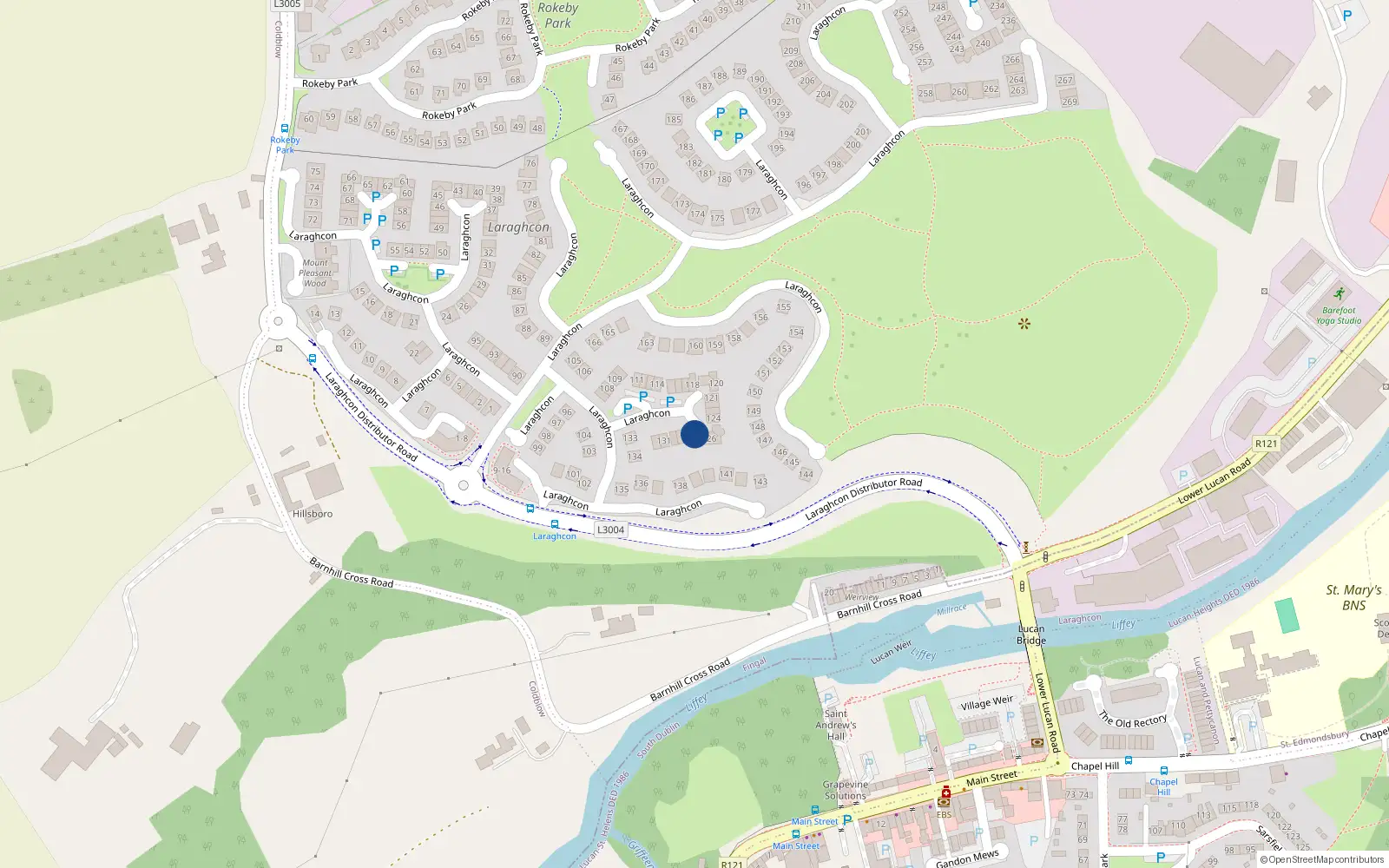 Overhead map showing the location of 127 Laraghcon, Lucan