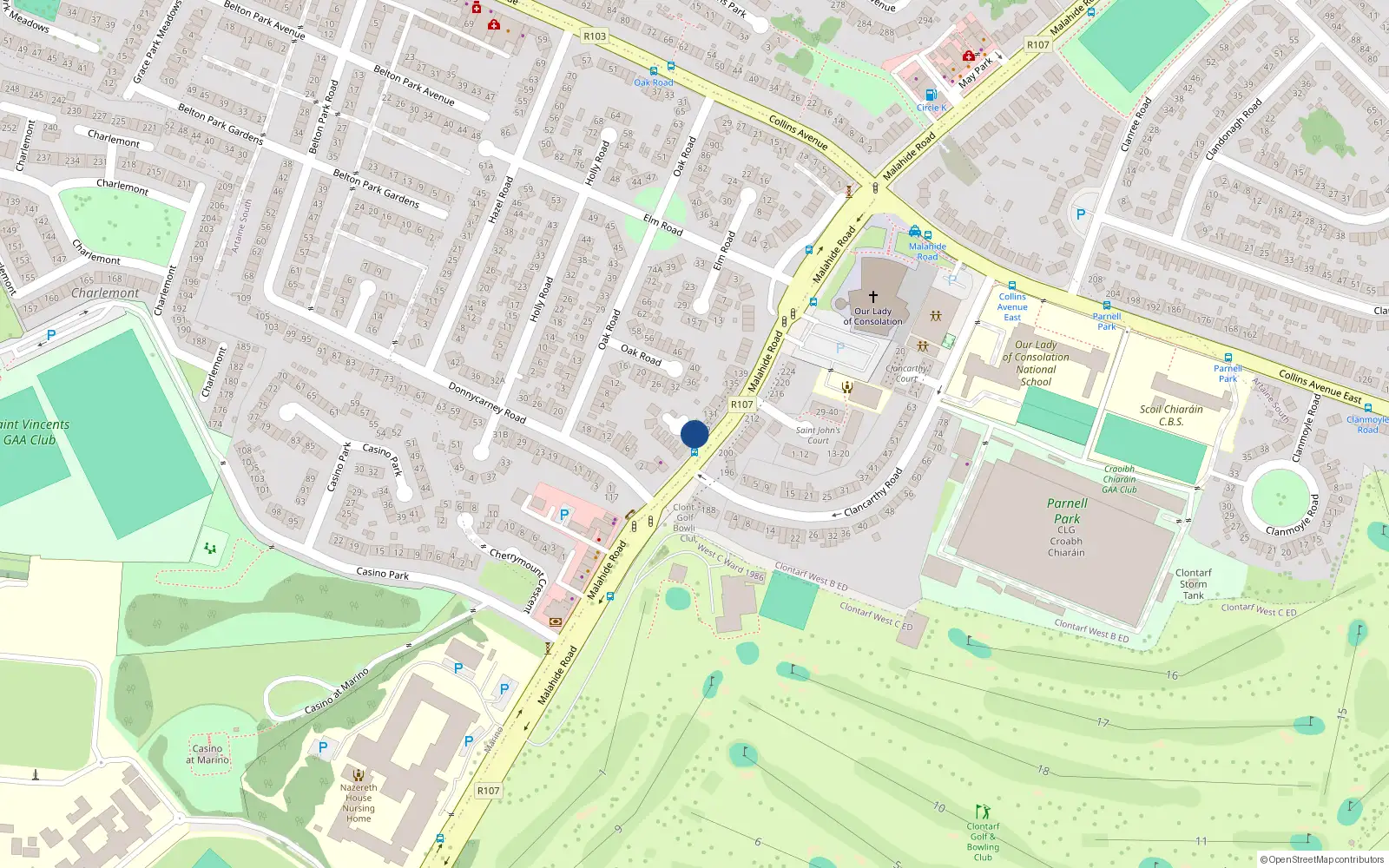 Overhead map showing the location of 127 Malahide Road, Dublin 3