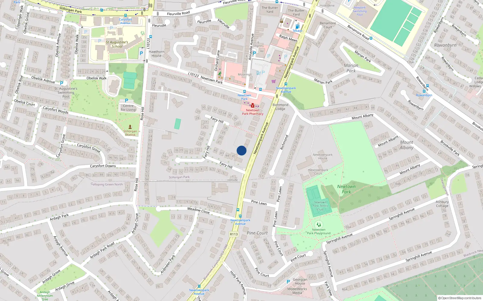 Overhead map showing the location of 127 Newtownpark Avenue, Dublin