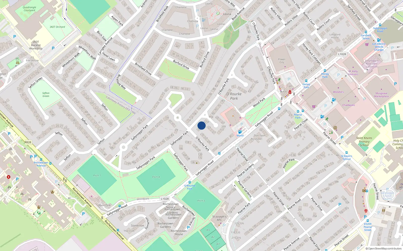 Overhead map showing the location of 127 O'Rourke Park, Sallynoggin