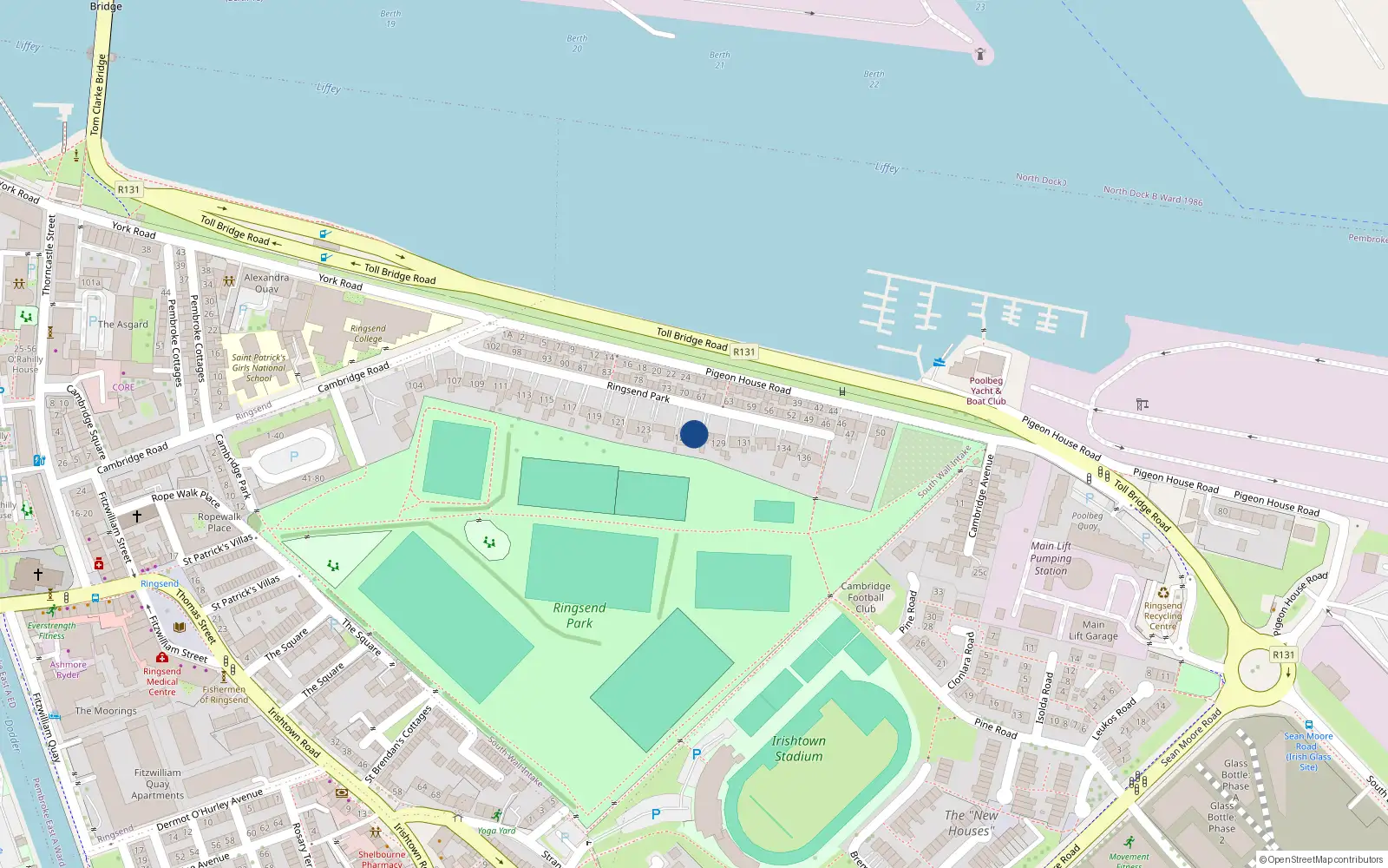 Overhead map showing the location of 127 Ringsend Park, Dublin 4