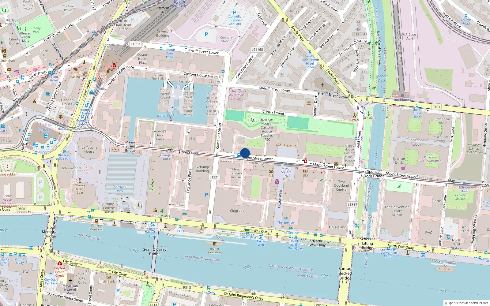 Overhead map showing the location of 127 Scarriff House, 1 Mayor Street Lower, Dublin 1