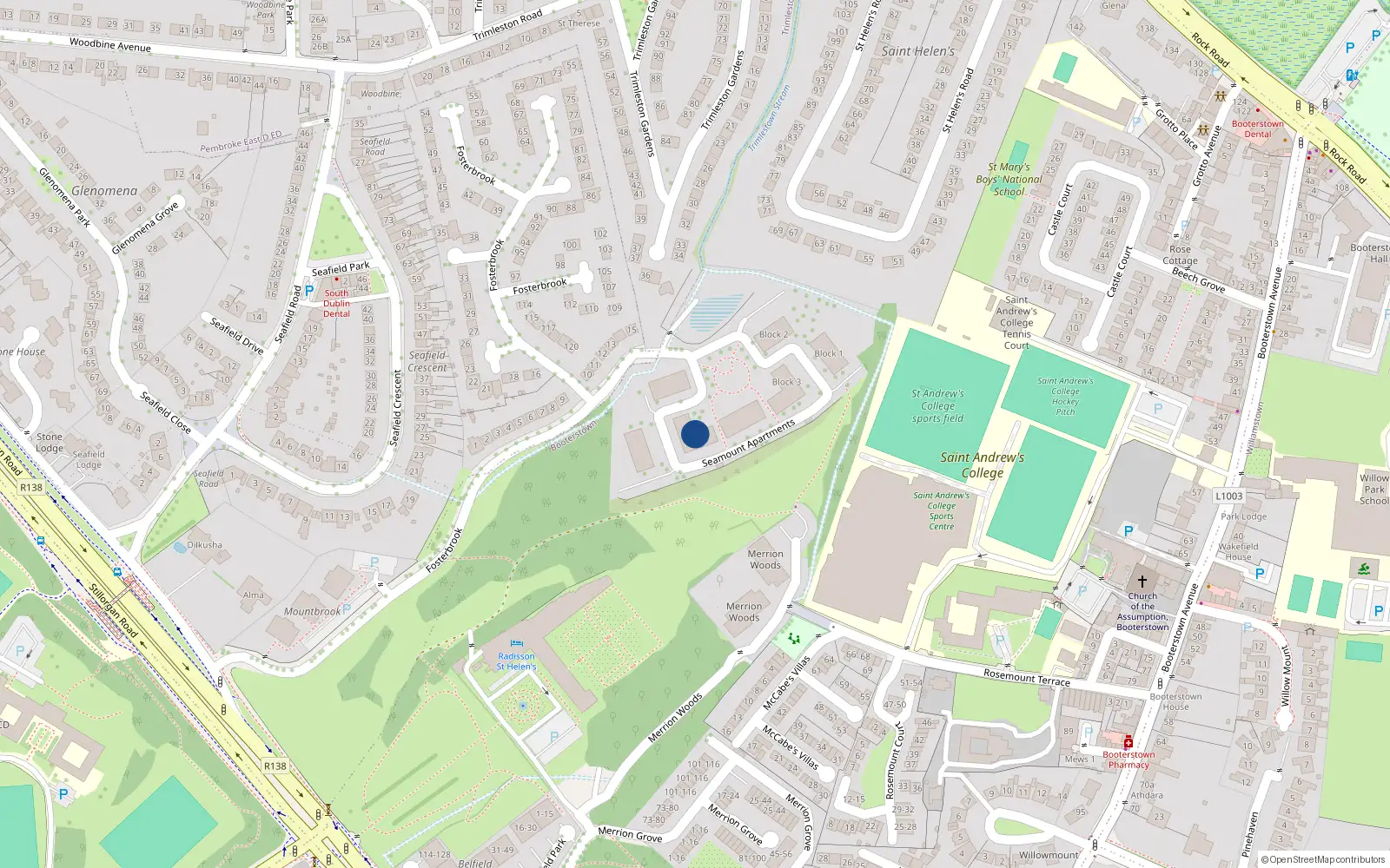 Overhead map showing the location of 127 Seamount, Stillorgan Road, Stillorgan