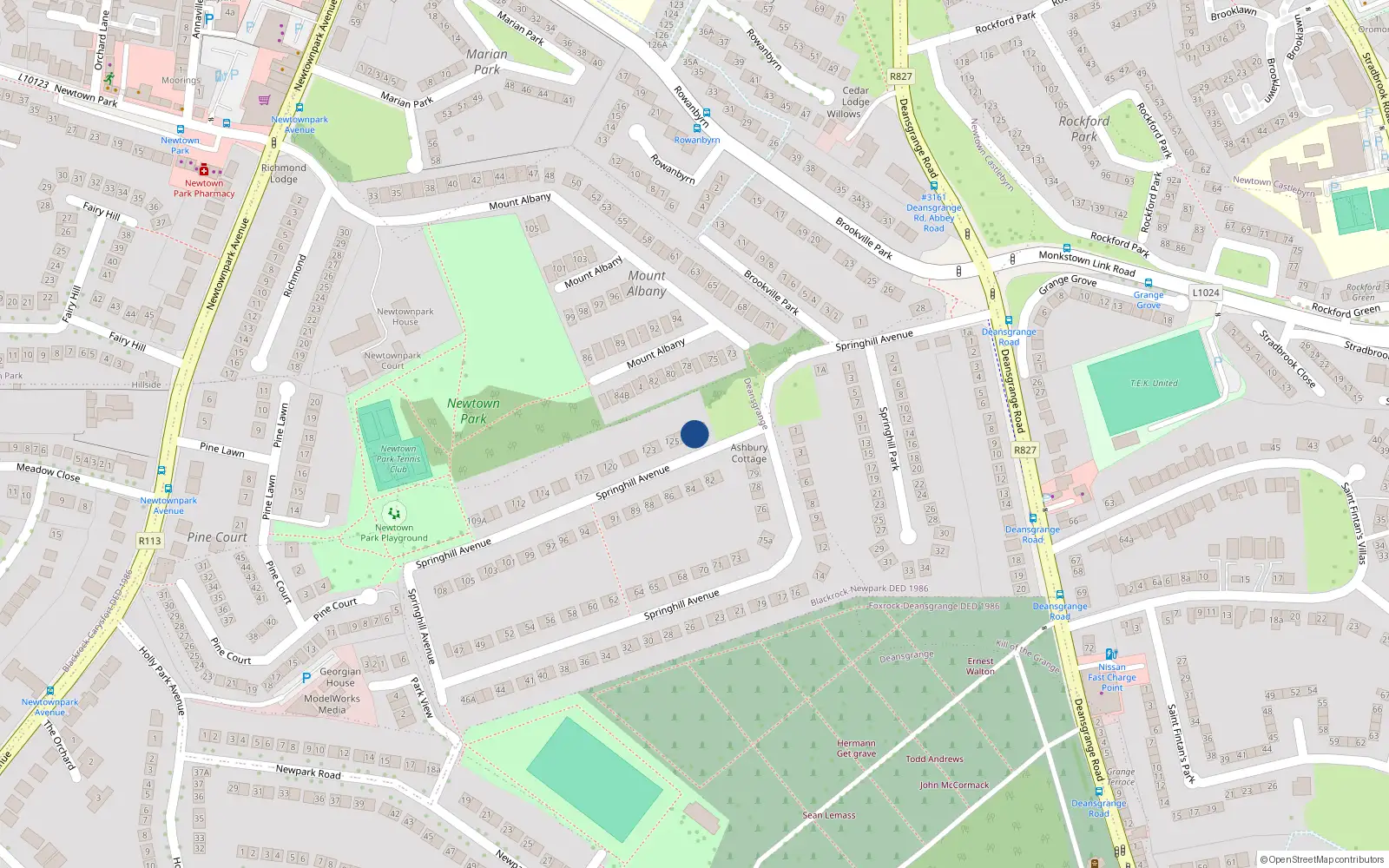 Overhead map showing the location of 127 Springhill Avenue, Blackrock, Dublin