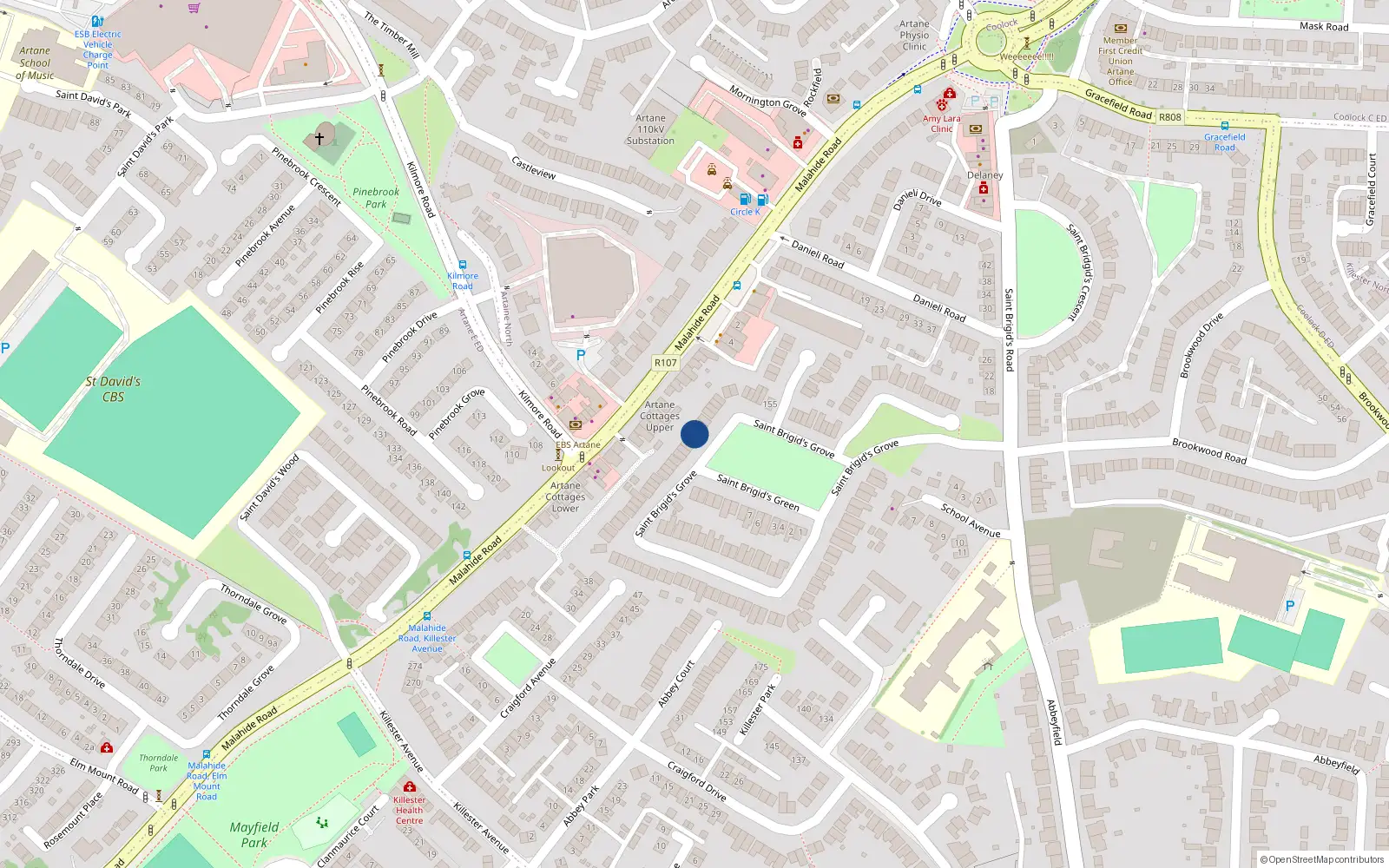 Overhead map showing the location of 127 St Brigids Grove, Killester, Dublin 5