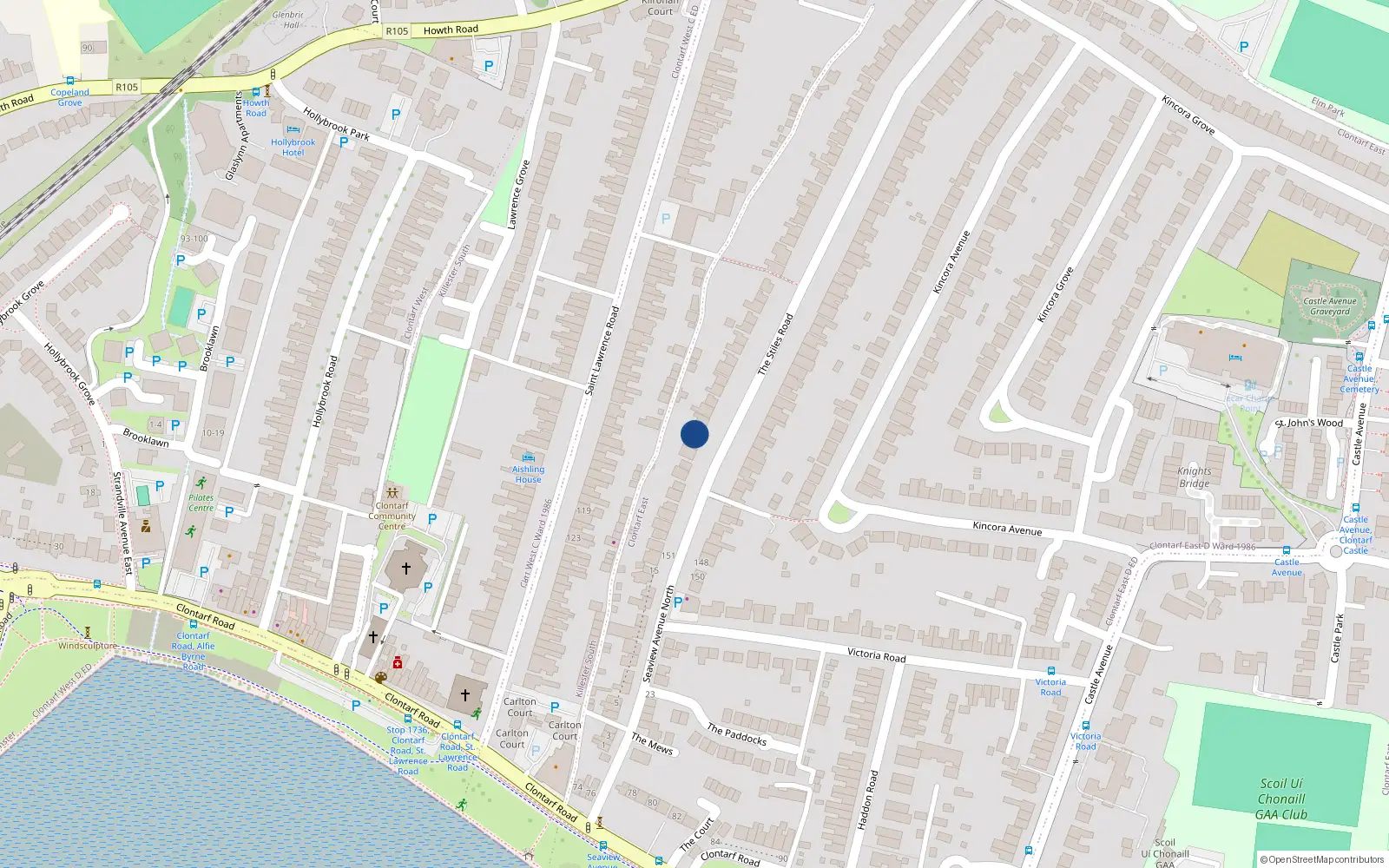 Overhead map showing the location of 127 Stiles Road, Clontarf