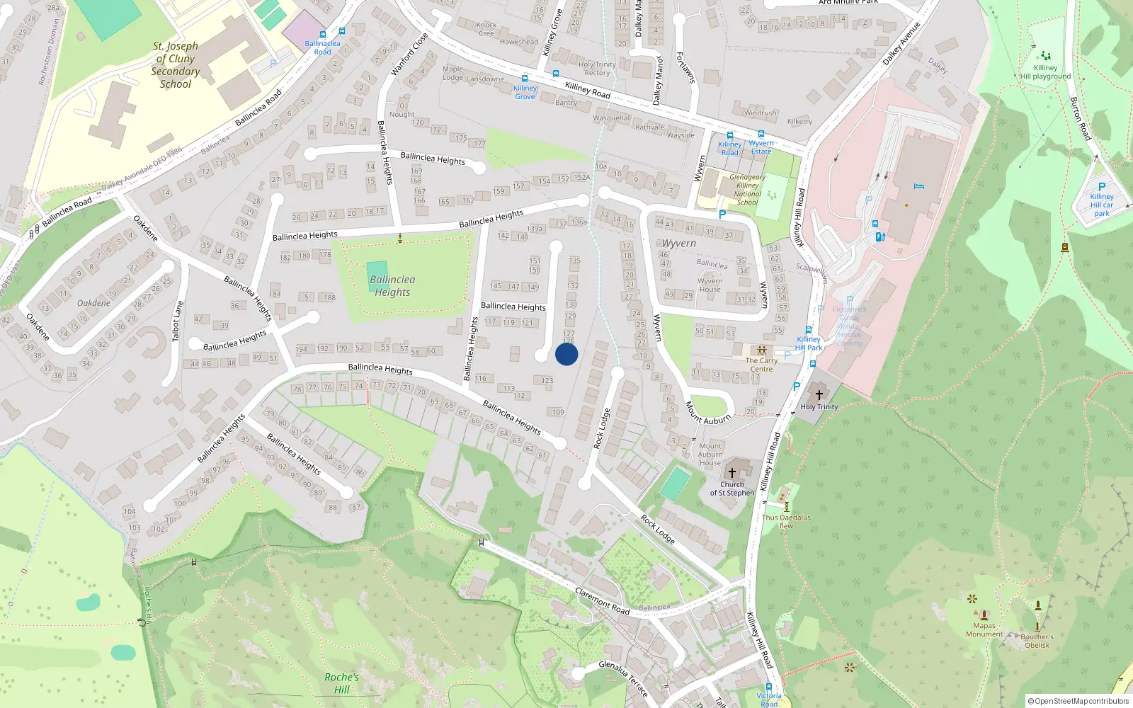 Overhead map showing the location of 127A Ballinclea Heights, Killiney, Dublin
