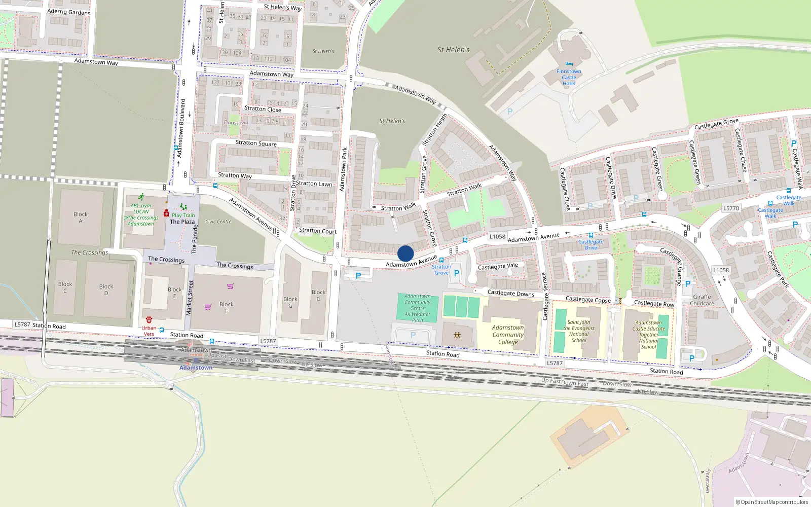 Overhead map showing the location of 128 Adamstown Avenue, Lucan