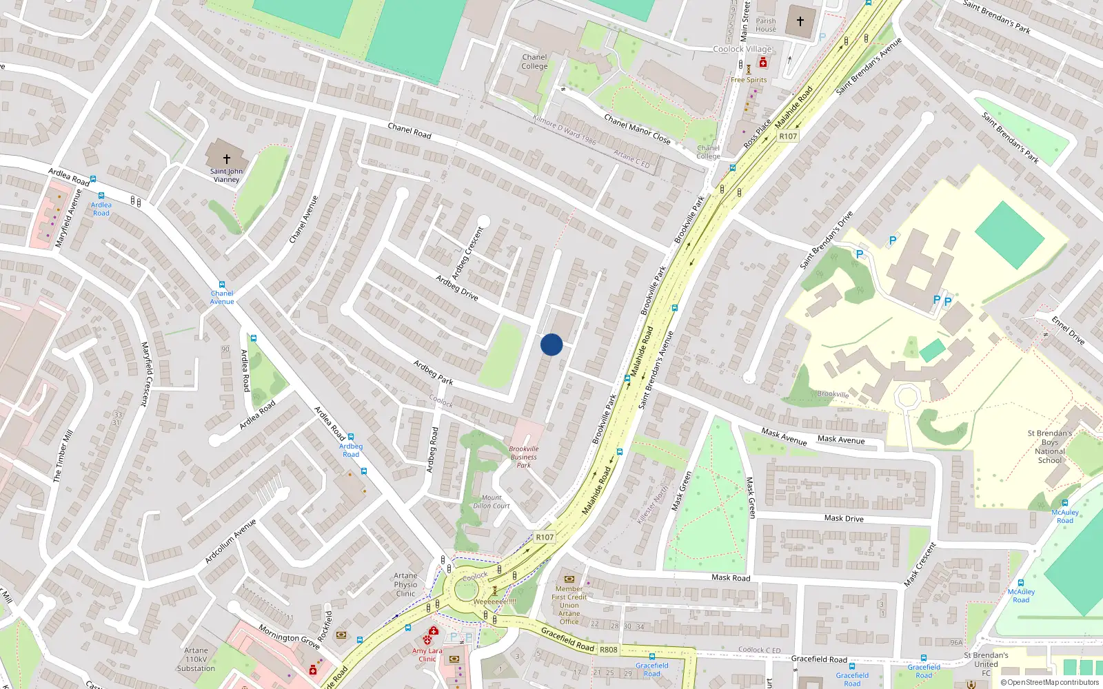 Overhead map showing the location of 128 Ardbeg Park, Dublin 5