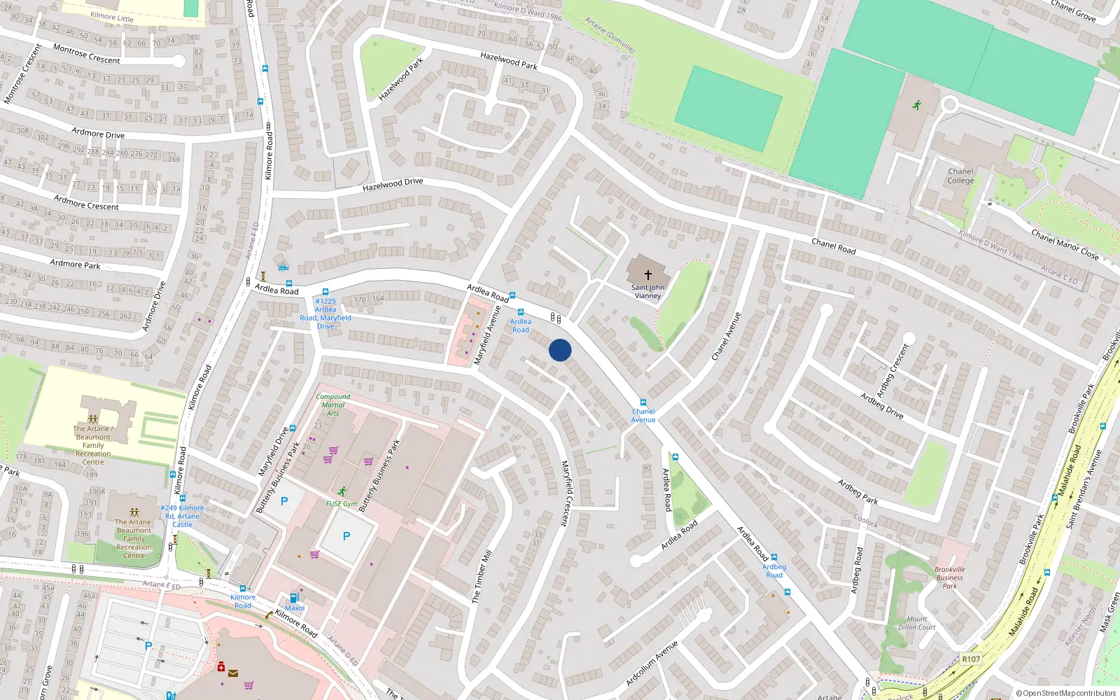 Overhead map showing the location of 128 Ardlea Road, Dublin 5