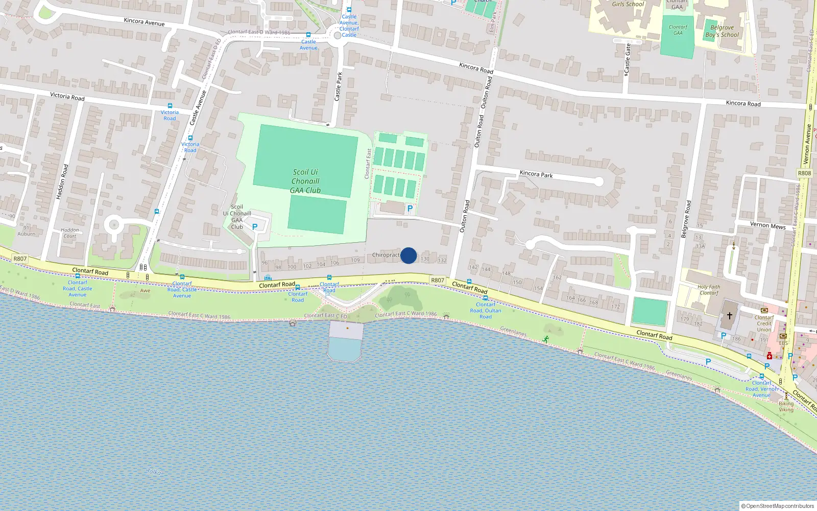 Overhead map showing the location of 128 Clontarf Road, Dublin 3
