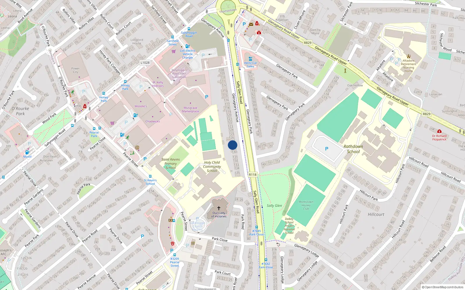 Overhead map showing the location of 128 Glenageary Avenue, Dublin