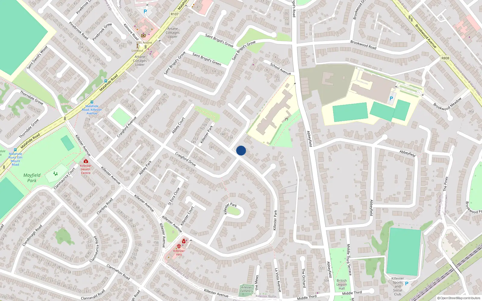 Overhead map showing the location of 128 Killester Park, Dublin 5