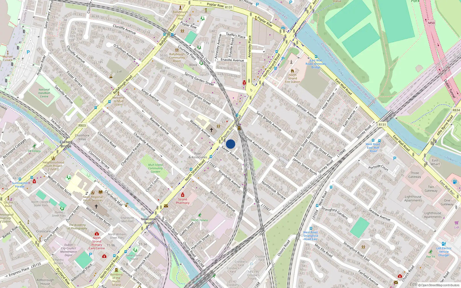 Overhead map showing the location of 128 North Strand Road, North Strand