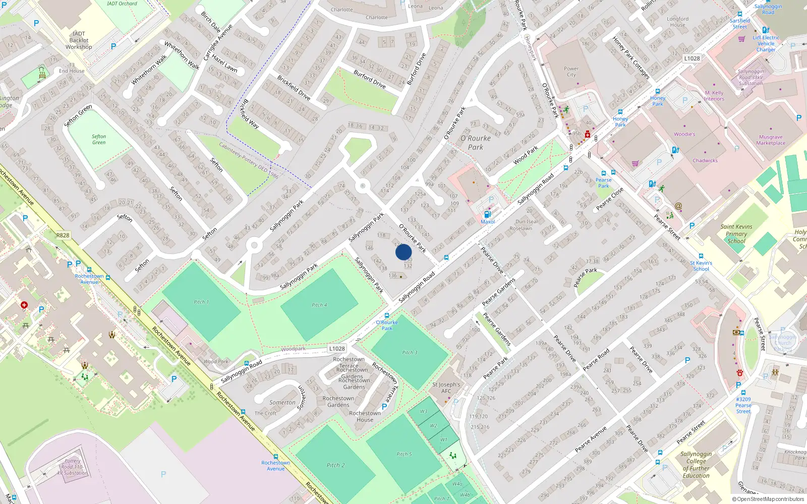 Overhead map showing the location of 128 O'Rourke Park, Sallynoggin