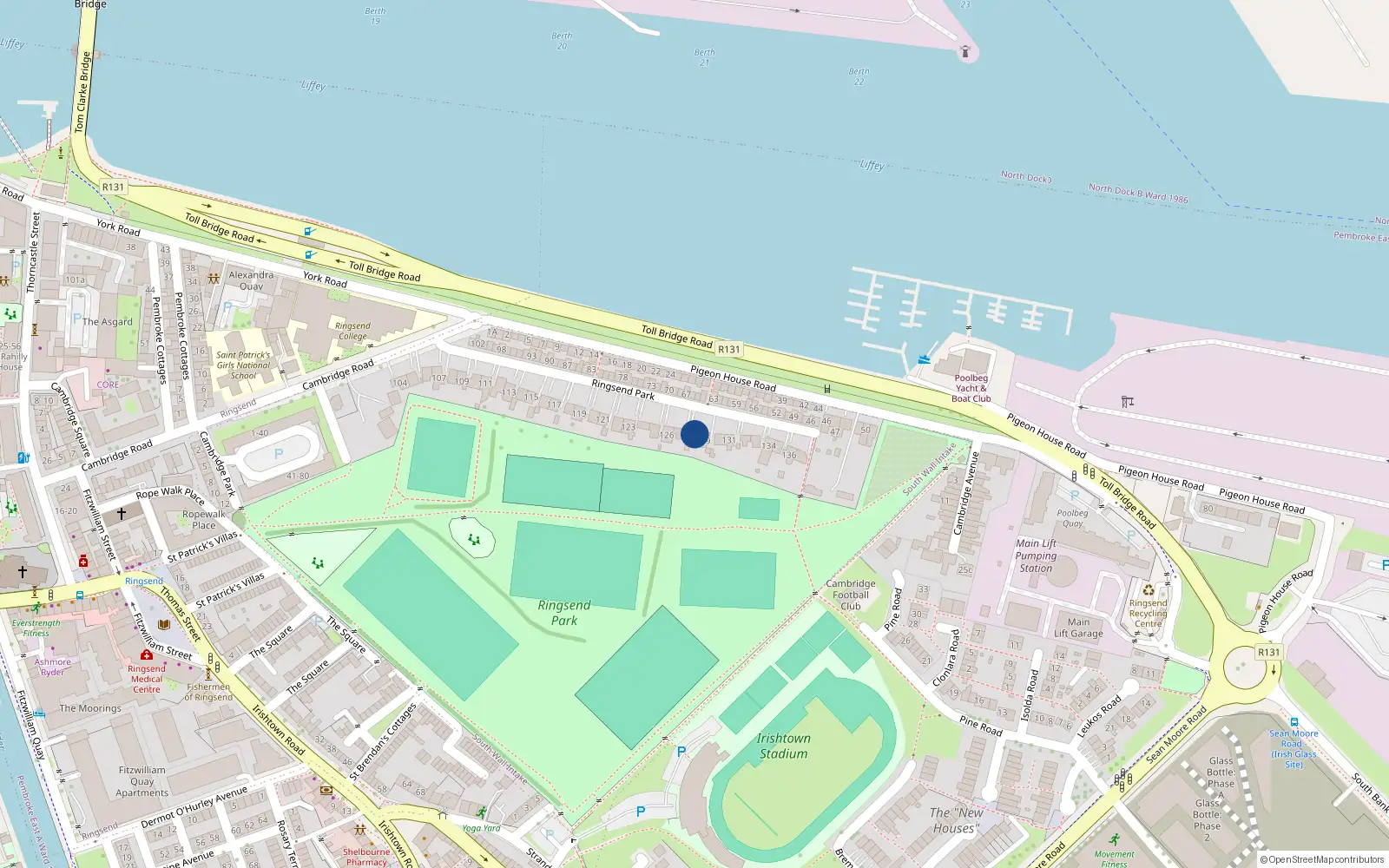 Overhead map showing the location of 128 Ringsend Park, Dublin 4