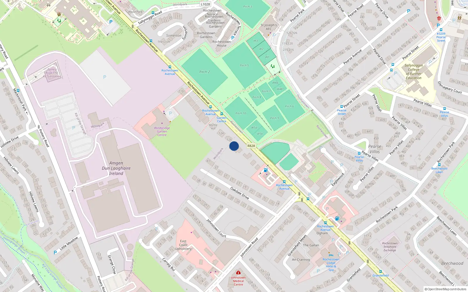 Overhead map showing the location of 128 Rochestown Avenue, Dun Laoghaire, Co Dublin
