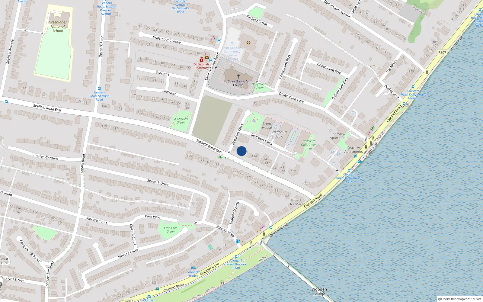 Overhead map showing the location of 128 Seafield Road East, Dublin 3