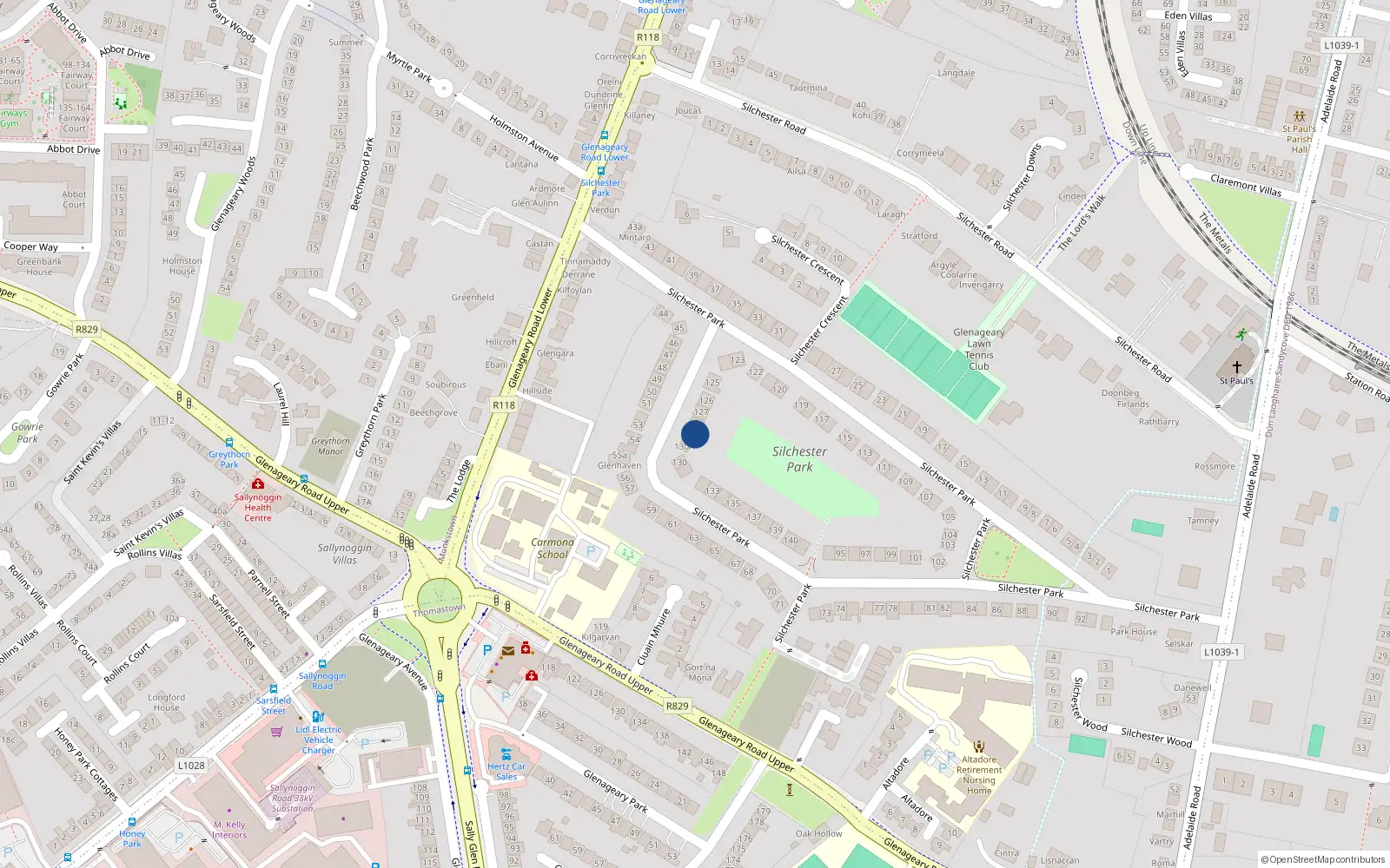 Overhead map showing the location of 128 Silchester Park, Dublin
