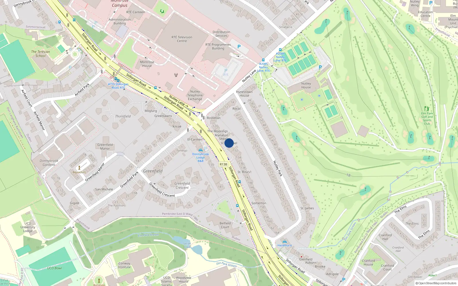 Overhead map showing the location of 128 Stillorgan Road, Priesthouse