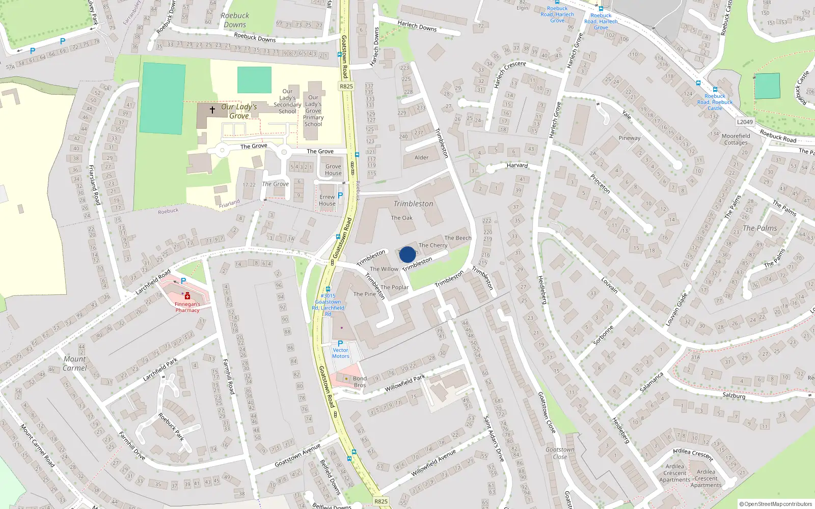Overhead map showing the location of 128 the Cherry, 14 Goatstown Road, Dublin