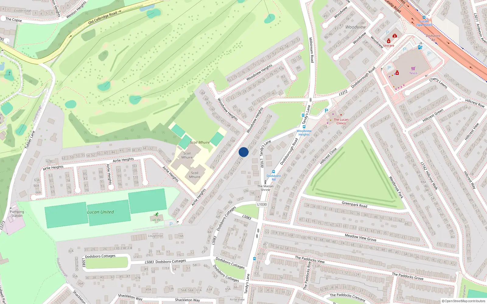 Overhead map showing the location of 128 Woodview Heights, Lucan
