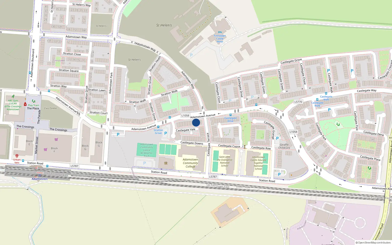 Overhead map showing the location of 129 Adamstown Avenue, Lucan