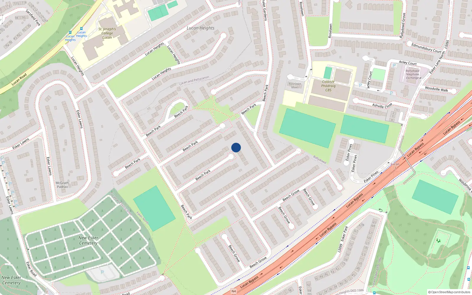 Overhead map showing the location of 129 Beech Park, Lucan, Dublin