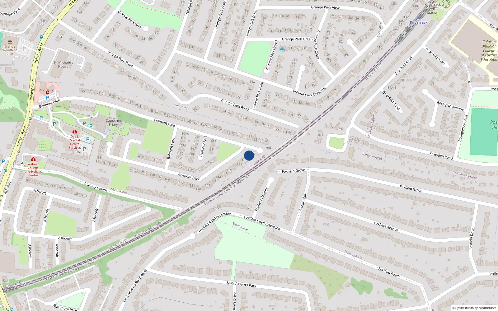 Overhead map showing the location of 129 Belmont Park, Dublin 5