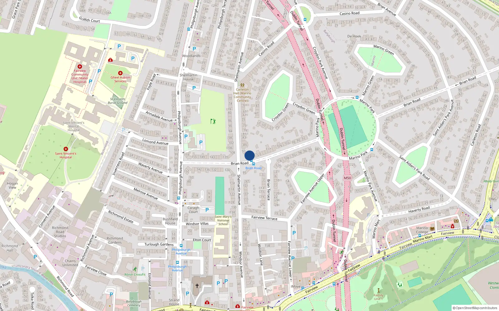 Overhead map showing the location of 129 Brian Road, Dublin 3